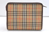 Authentic Burberrys Nova Check Clutch Hand Bag Purse Canvas Leather Beige 2199K