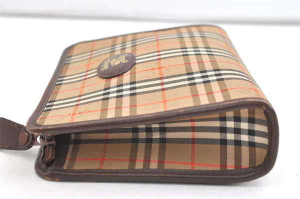 Authentic Burberrys Nova Check Clutch Hand Bag Purse Canvas Leather Beige 2199K