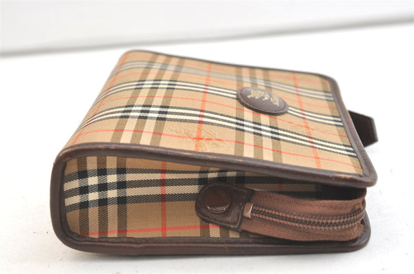 Authentic Burberrys Nova Check Clutch Hand Bag Purse Canvas Leather Beige 2199K