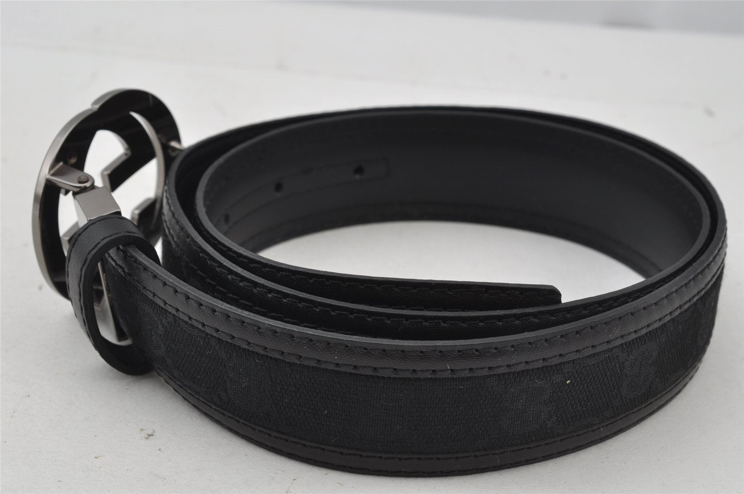 Authentic GUCCI Belt GG Canvas Leather 80-92cm 31.5-36.2