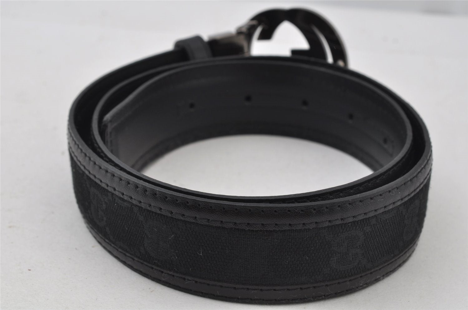 Authentic GUCCI Belt GG Canvas Leather 80-92cm 31.5-36.2