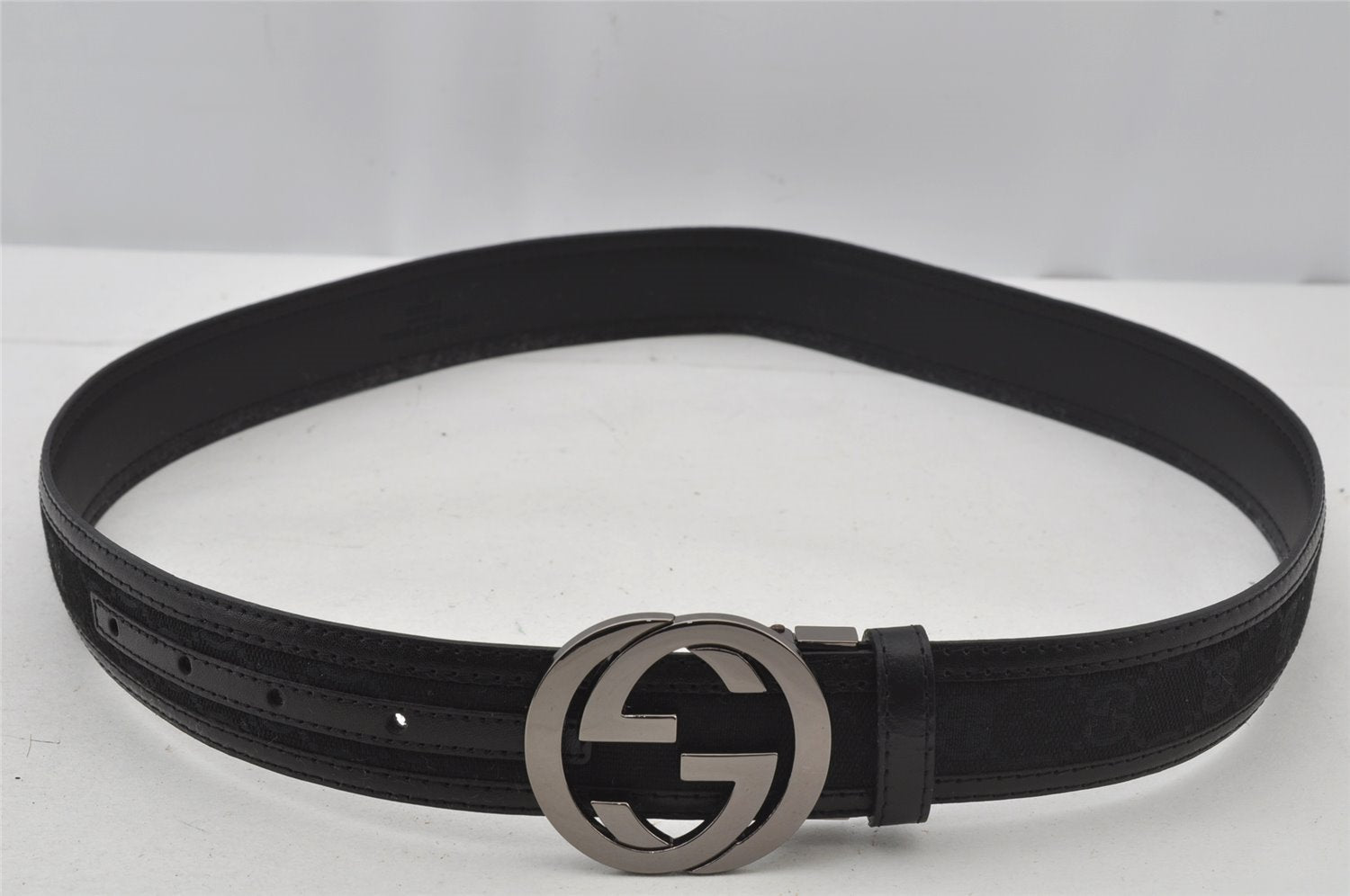 Authentic GUCCI Belt GG Canvas Leather 80-92cm 31.5-36.2