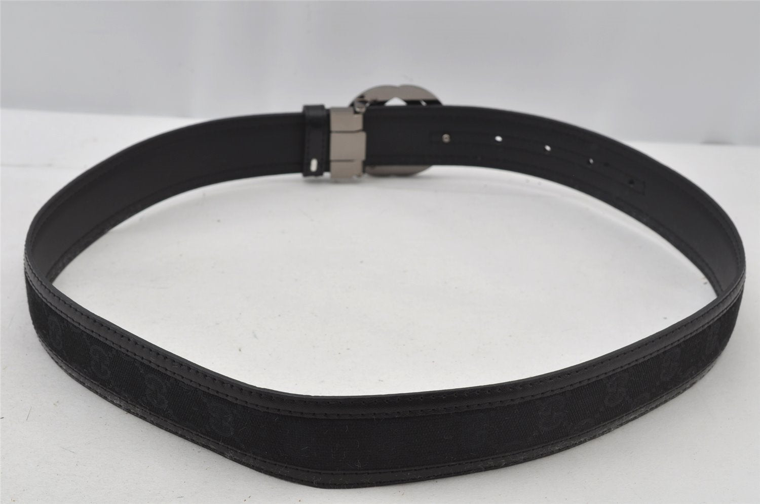 Authentic GUCCI Belt GG Canvas Leather 80-92cm 31.5-36.2