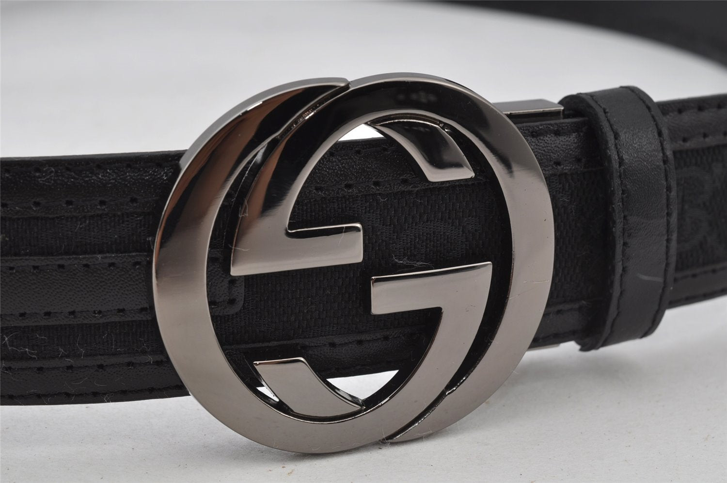 Authentic GUCCI Belt GG Canvas Leather 80-92cm 31.5-36.2