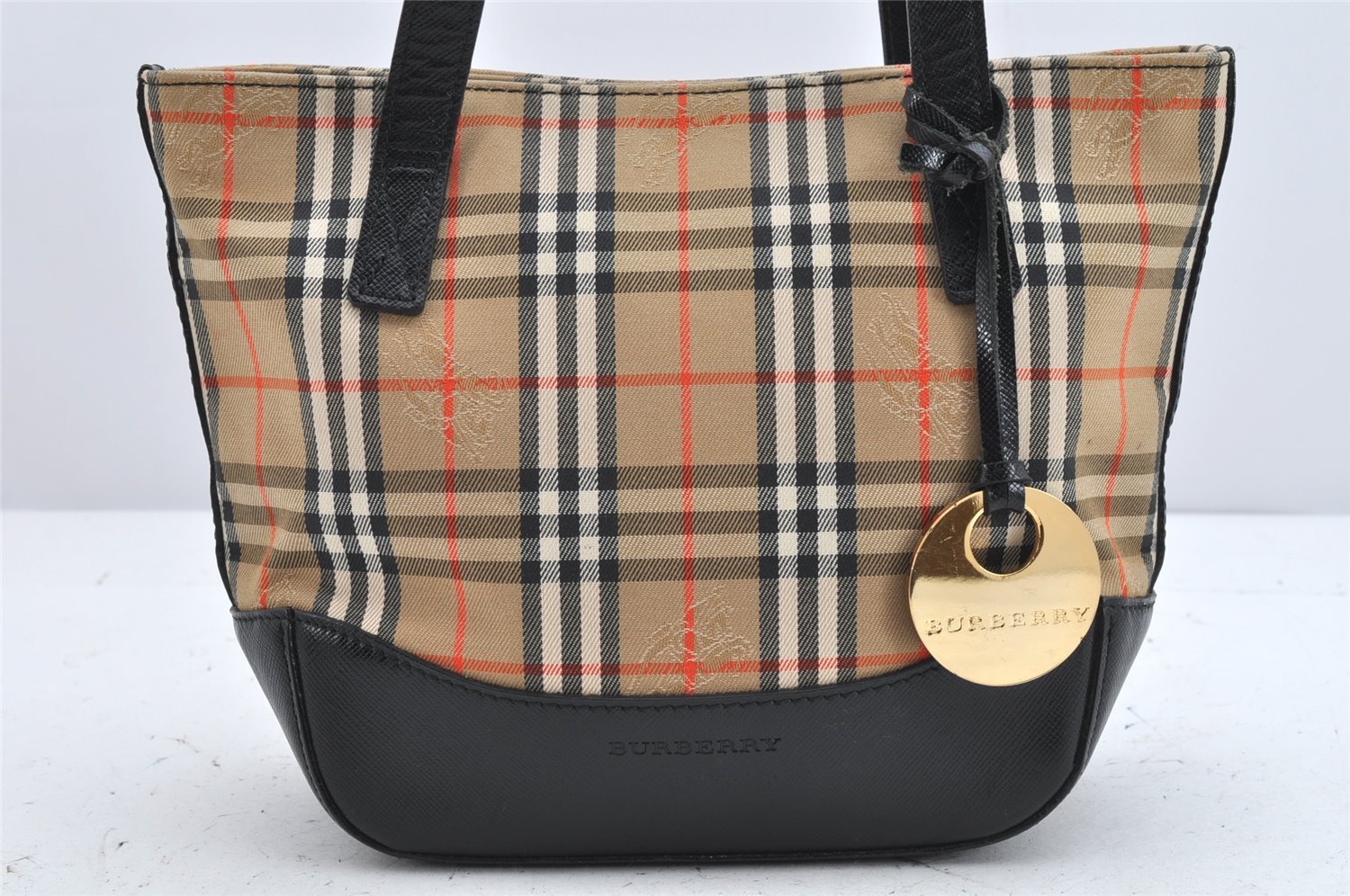 Authentic BURBERRY Vintage Nova Check Canvas Leather Tote Hand Bag Beige 2200K