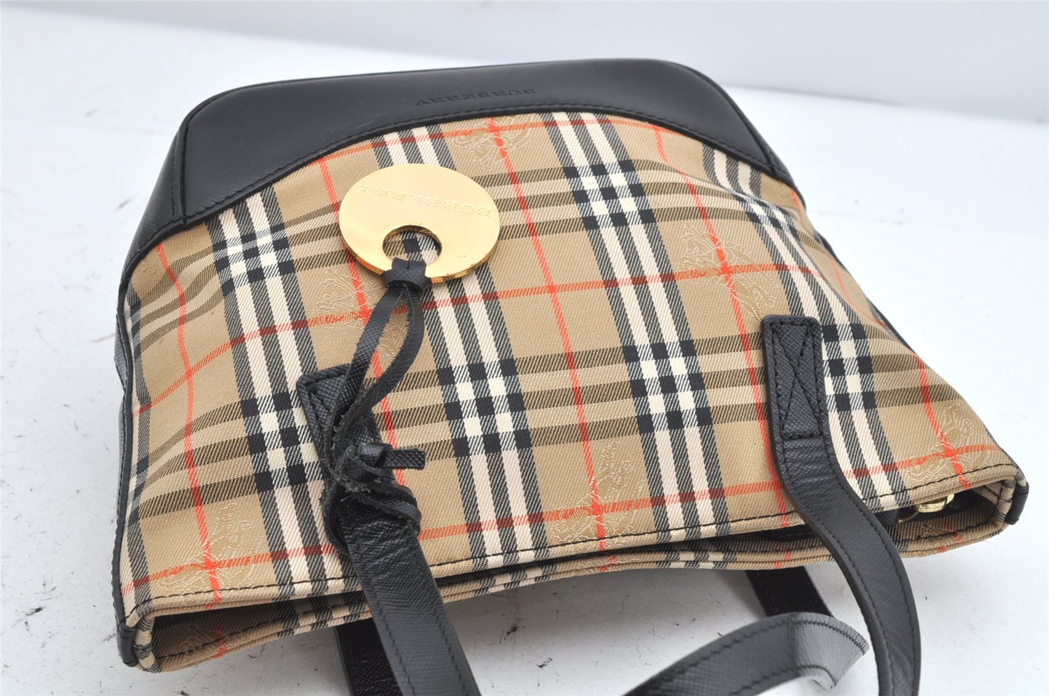 Authentic BURBERRY Vintage Nova Check Canvas Leather Tote Hand Bag Beige 2200K