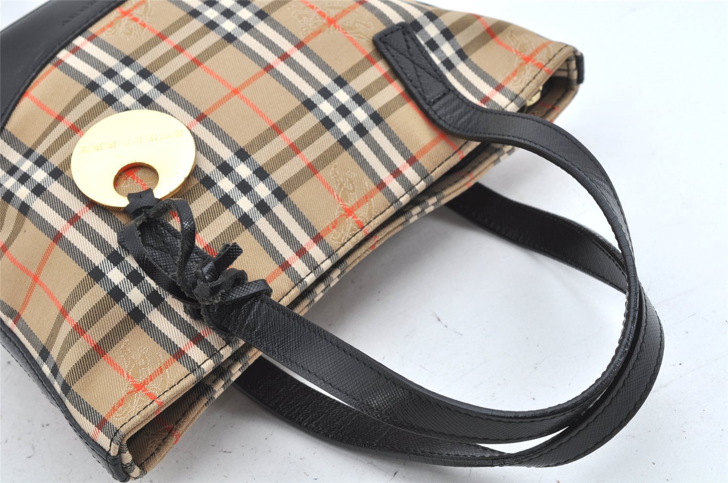 Authentic BURBERRY Vintage Nova Check Canvas Leather Tote Hand Bag Beige 2200K