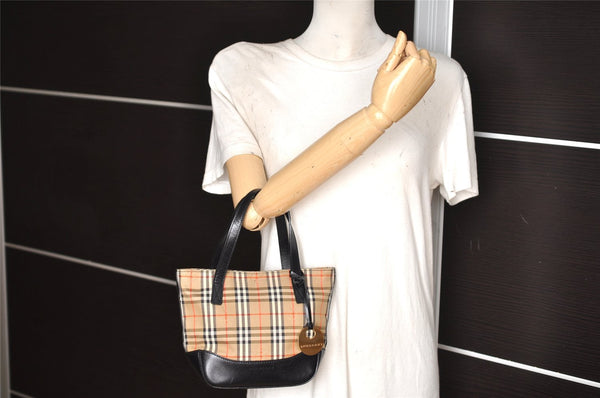 Authentic BURBERRY Vintage Nova Check Canvas Leather Tote Hand Bag Beige 2200K
