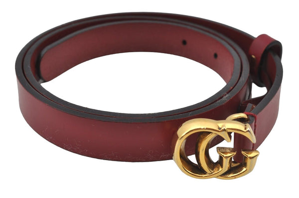 Authentic GUCCI Double G Vintage Belt Leather 80cm 31.5" 282332 Red 2201J