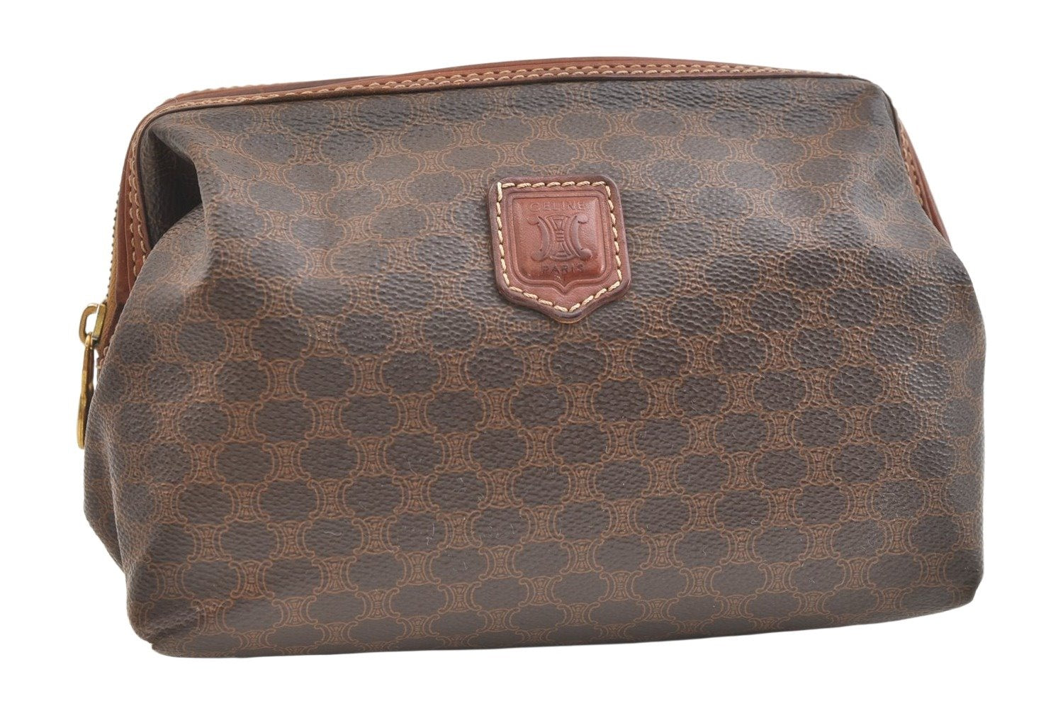 Authentic CELINE Macadam Blason Pattern Clutch Hand Bag PVC Leather Brown 2201K