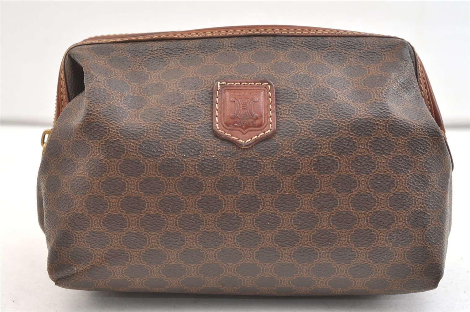 Authentic CELINE Macadam Blason Pattern Clutch Hand Bag PVC Leather Brown 2201K