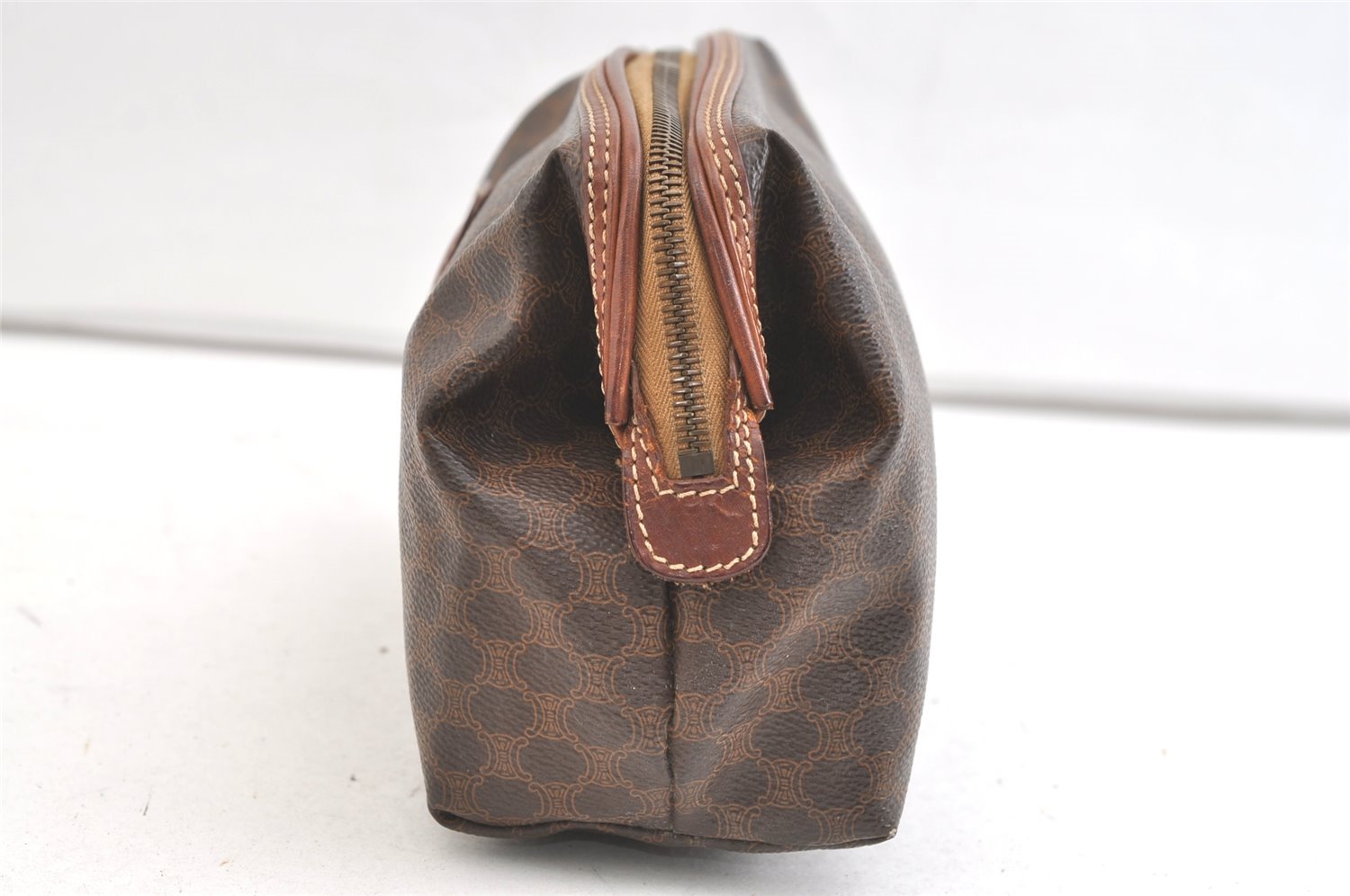 Authentic CELINE Macadam Blason Pattern Clutch Hand Bag PVC Leather Brown 2201K