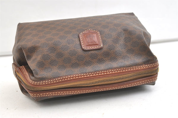 Authentic CELINE Macadam Blason Pattern Clutch Hand Bag PVC Leather Brown 2201K