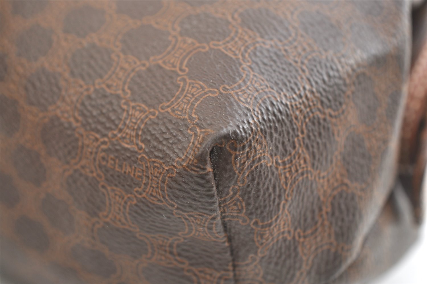 Authentic CELINE Macadam Blason Pattern Clutch Hand Bag PVC Leather Brown 2201K