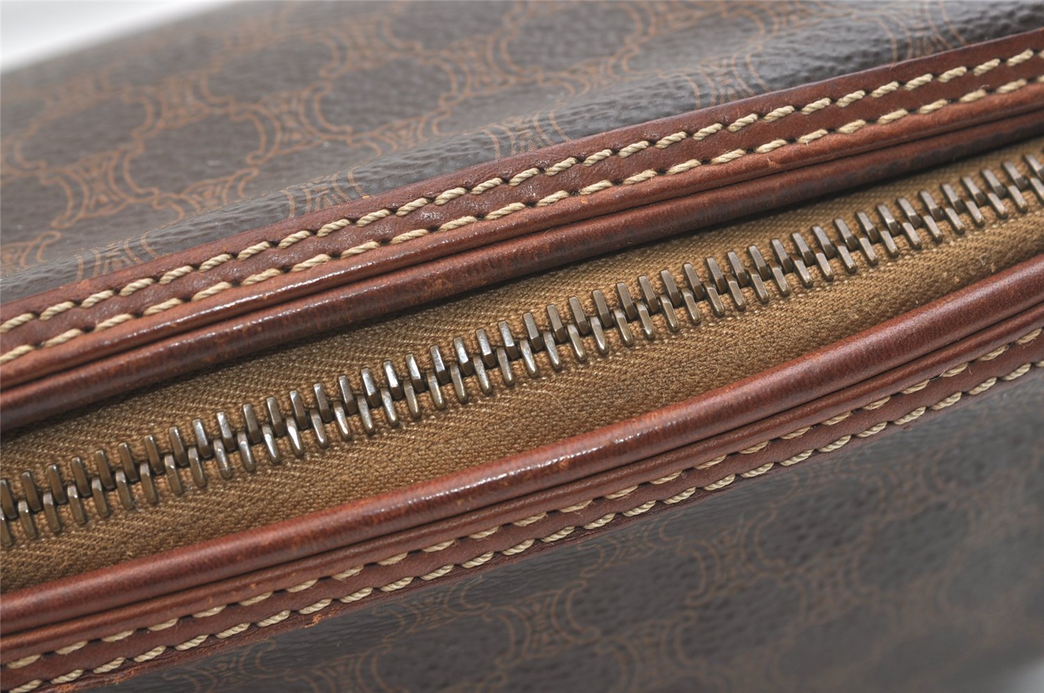 Authentic CELINE Macadam Blason Pattern Clutch Hand Bag PVC Leather Brown 2201K