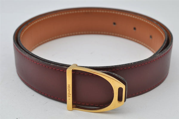 Authentic HERMES Etrier Leather Belt Size 70cm 27.6" Bordeaux Brown 2202J