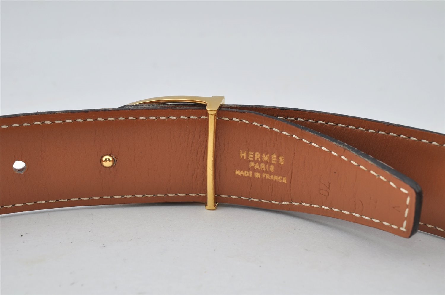 Authentic HERMES Etrier Leather Belt Size 70cm 27.6