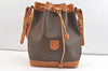 Authentic CELINE Macadam Blason Shoulder Drawstring Bag PVC Leather Brown 2202K