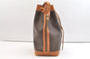 Authentic CELINE Macadam Blason Shoulder Drawstring Bag PVC Leather Brown 2202K