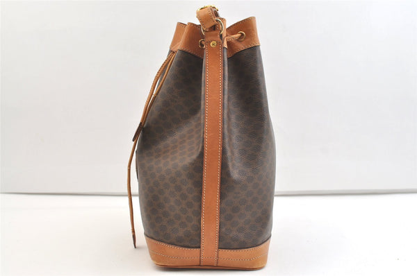 Authentic CELINE Macadam Blason Shoulder Drawstring Bag PVC Leather Brown 2202K