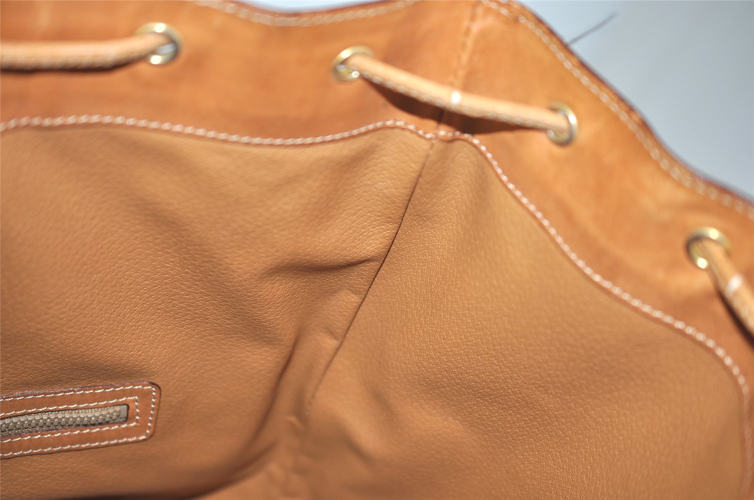 Authentic CELINE Macadam Blason Shoulder Drawstring Bag PVC Leather Brown 2202K