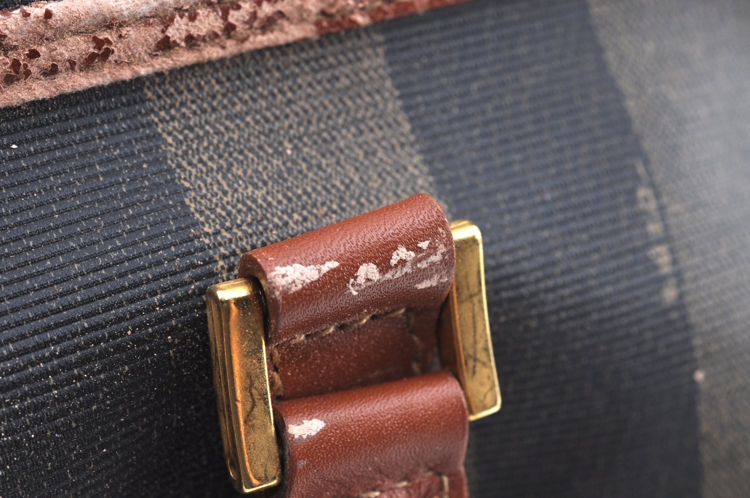 Authentic FENDI Pequin Pattern PVC Leather Travel Boston Bag Brown 2203H