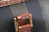 Authentic FENDI Pequin Pattern PVC Leather Travel Boston Bag Brown 2203H