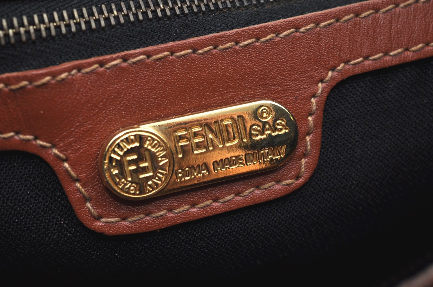 Authentic FENDI Pequin Pattern PVC Leather Travel Boston Bag Brown 2203H