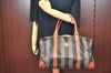 Authentic FENDI Pequin Pattern PVC Leather Travel Boston Bag Brown 2203H