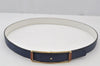 Authentic HERMES Leather Reversible Belt Size 75cm 29.5" Blue White 2203J