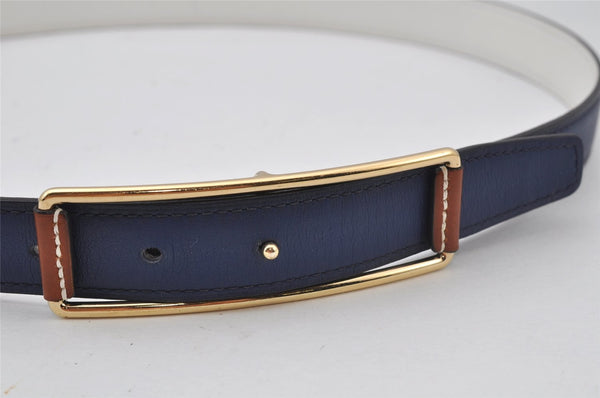 Authentic HERMES Leather Reversible Belt Size 75cm 29.5" Blue White 2203J