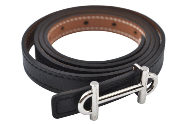 Authentic HERMES Gamma Leather Belt Size 80cm 31.5inches Black Brown 2204J