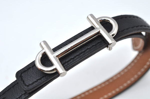 Authentic HERMES Gamma Leather Belt Size 80cm 31.5inches Black Brown 2204J