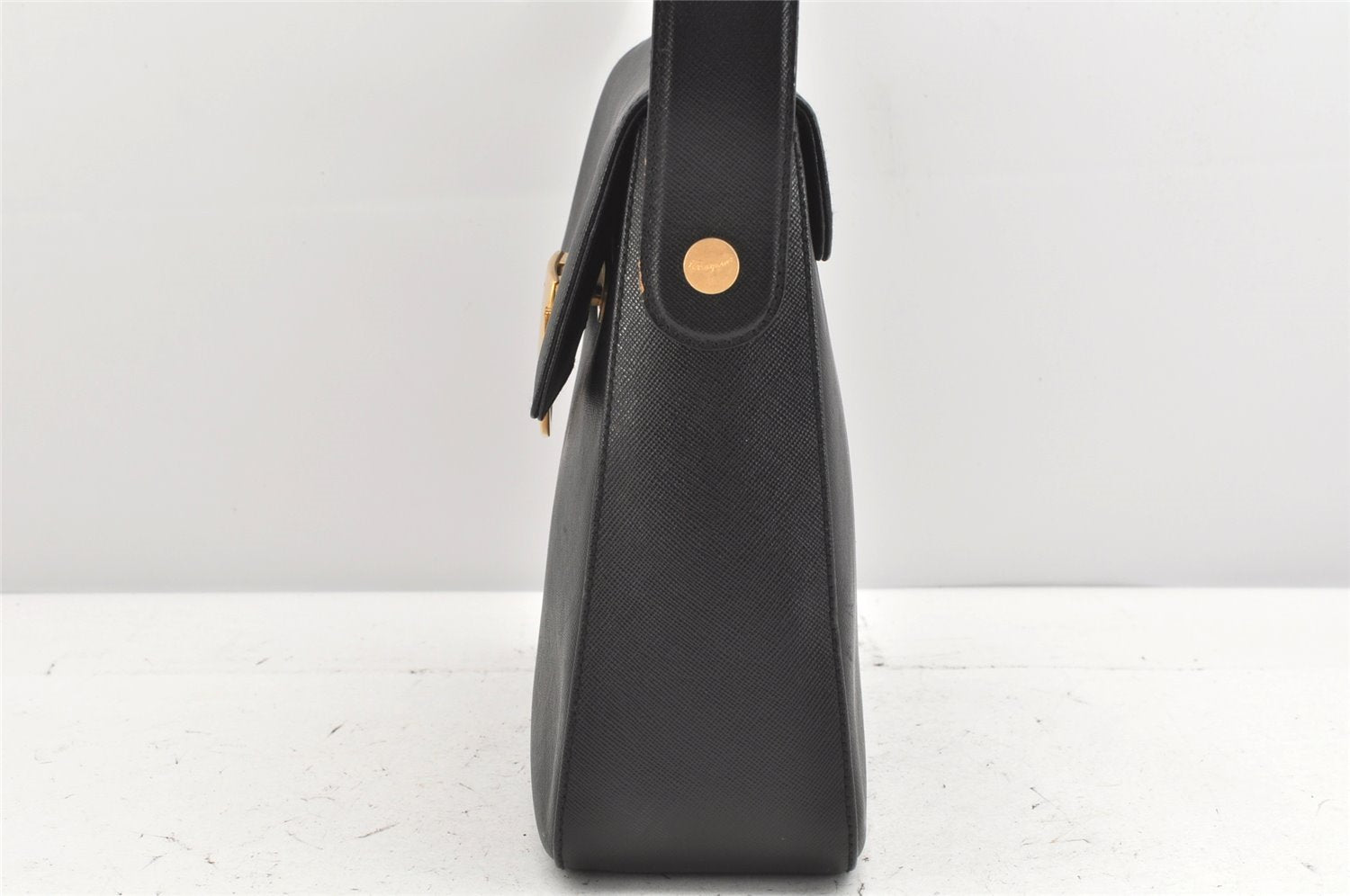 Authentic Salvatore Ferragamo Gancini Leather 2Way Shoulder Hand Bag Black 2204K