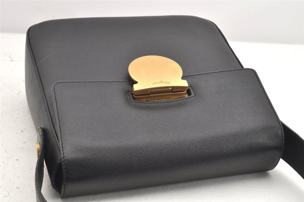 Authentic Salvatore Ferragamo Gancini Leather 2Way Shoulder Hand Bag Black 2204K