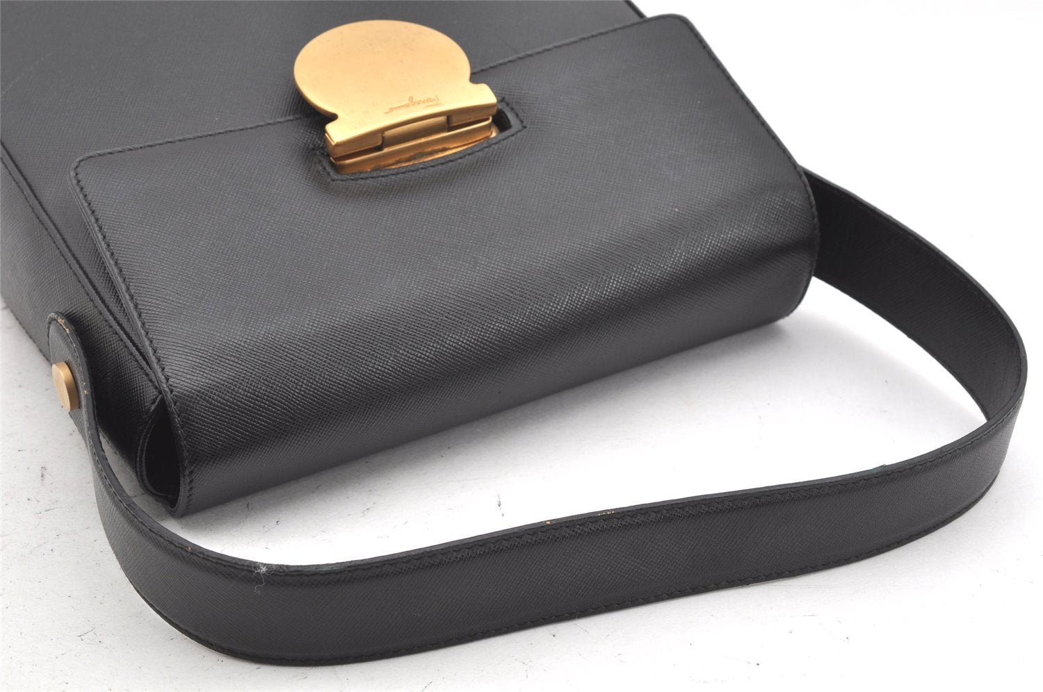 Authentic Salvatore Ferragamo Gancini Leather 2Way Shoulder Hand Bag Black 2204K