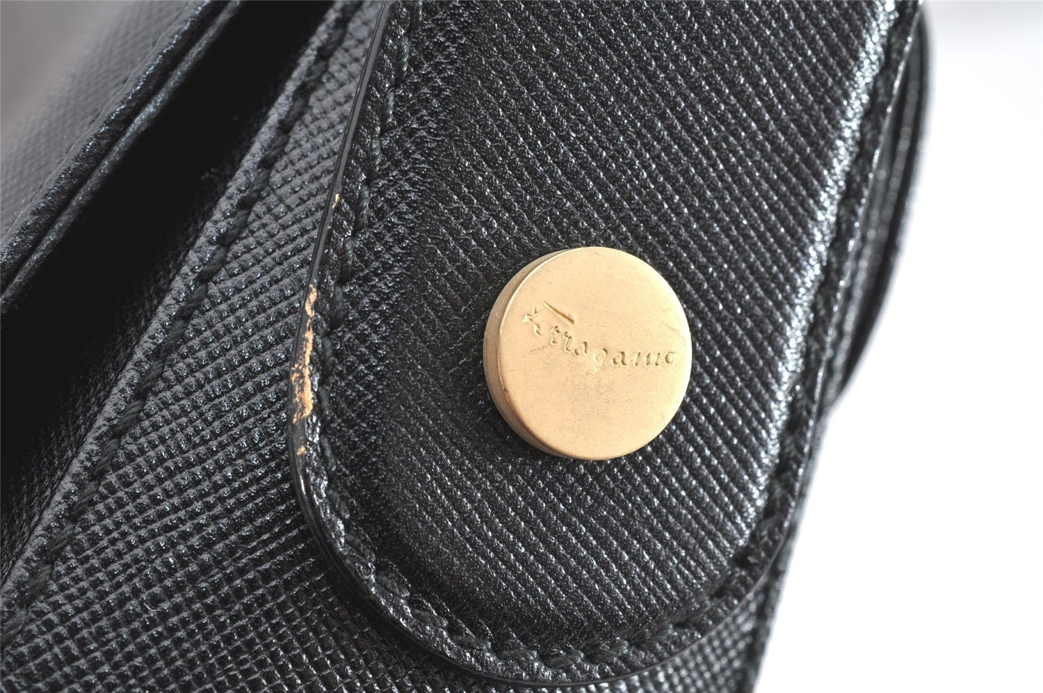 Authentic Salvatore Ferragamo Gancini Leather 2Way Shoulder Hand Bag Black 2204K