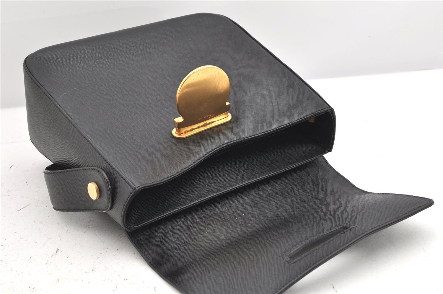 Authentic Salvatore Ferragamo Gancini Leather 2Way Shoulder Hand Bag Black 2204K