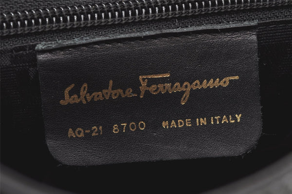 Authentic Salvatore Ferragamo Gancini Leather 2Way Shoulder Hand Bag Black 2204K
