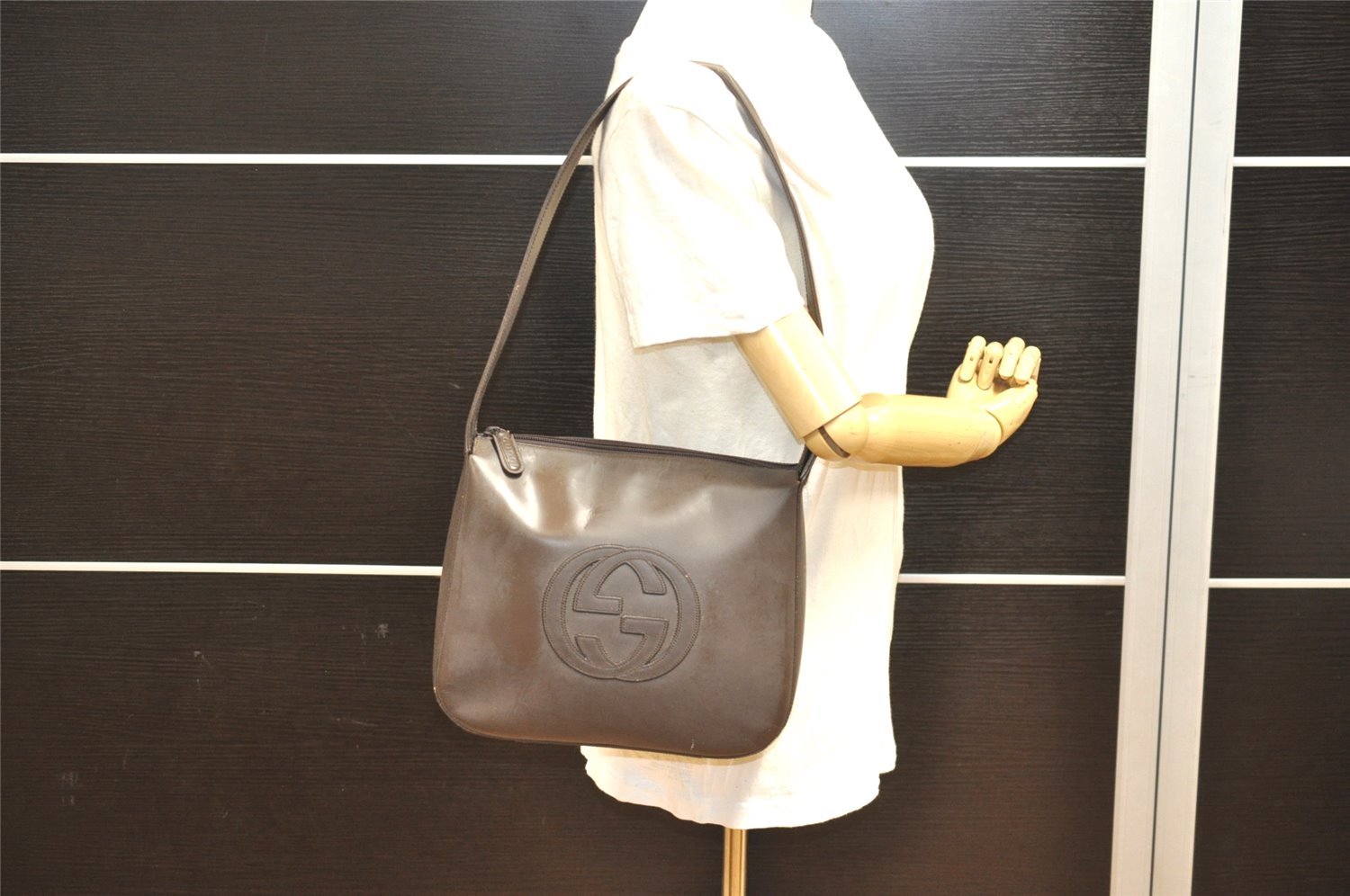 Authentic GUCCI Vintage Shoulder Hand Bag Purse Leather Brown Junk 2208I