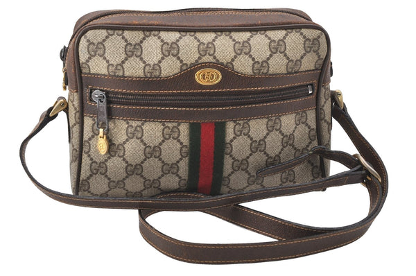 Authentic GUCCI Web Sherry Line Shoulder Bag GG PVC Leather Brown Junk 2208J