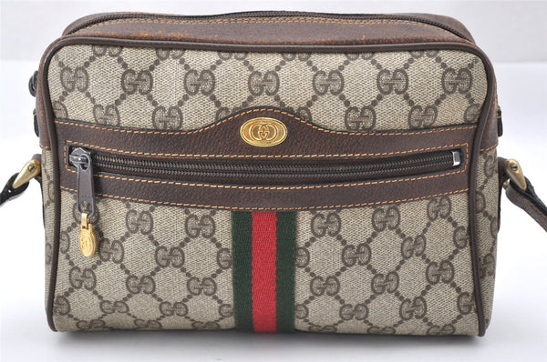 Authentic GUCCI Web Sherry Line Shoulder Bag GG PVC Leather Brown Junk 2208J
