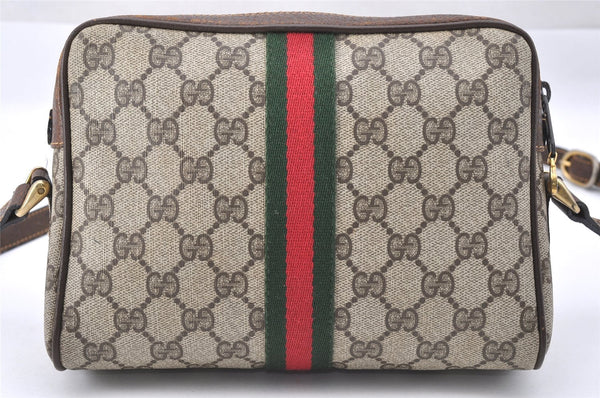 Authentic GUCCI Web Sherry Line Shoulder Bag GG PVC Leather Brown Junk 2208J
