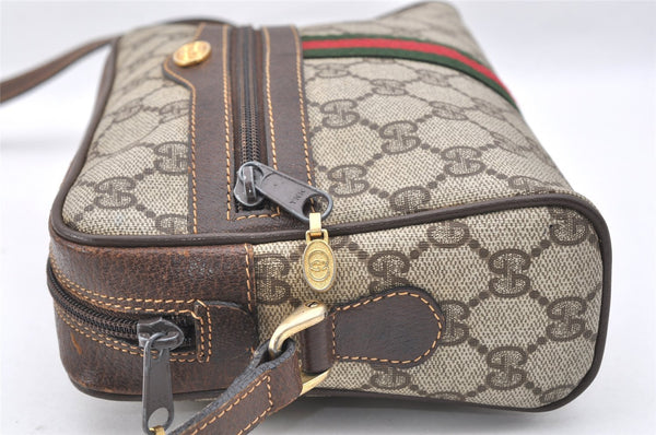 Authentic GUCCI Web Sherry Line Shoulder Bag GG PVC Leather Brown Junk 2208J