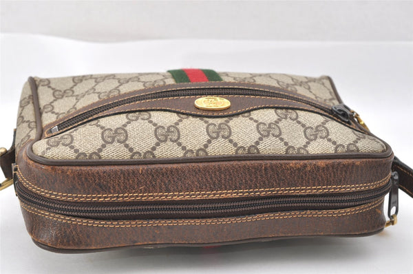 Authentic GUCCI Web Sherry Line Shoulder Bag GG PVC Leather Brown Junk 2208J