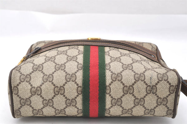 Authentic GUCCI Web Sherry Line Shoulder Bag GG PVC Leather Brown Junk 2208J