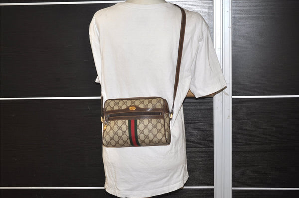 Authentic GUCCI Web Sherry Line Shoulder Bag GG PVC Leather Brown Junk 2208J