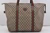 Authentic GUCCI Web Sherry Line Travel Boston Bag GG PVC Leather Brown 2209J