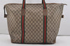 Authentic GUCCI Web Sherry Line Travel Boston Bag GG PVC Leather Brown 2209J