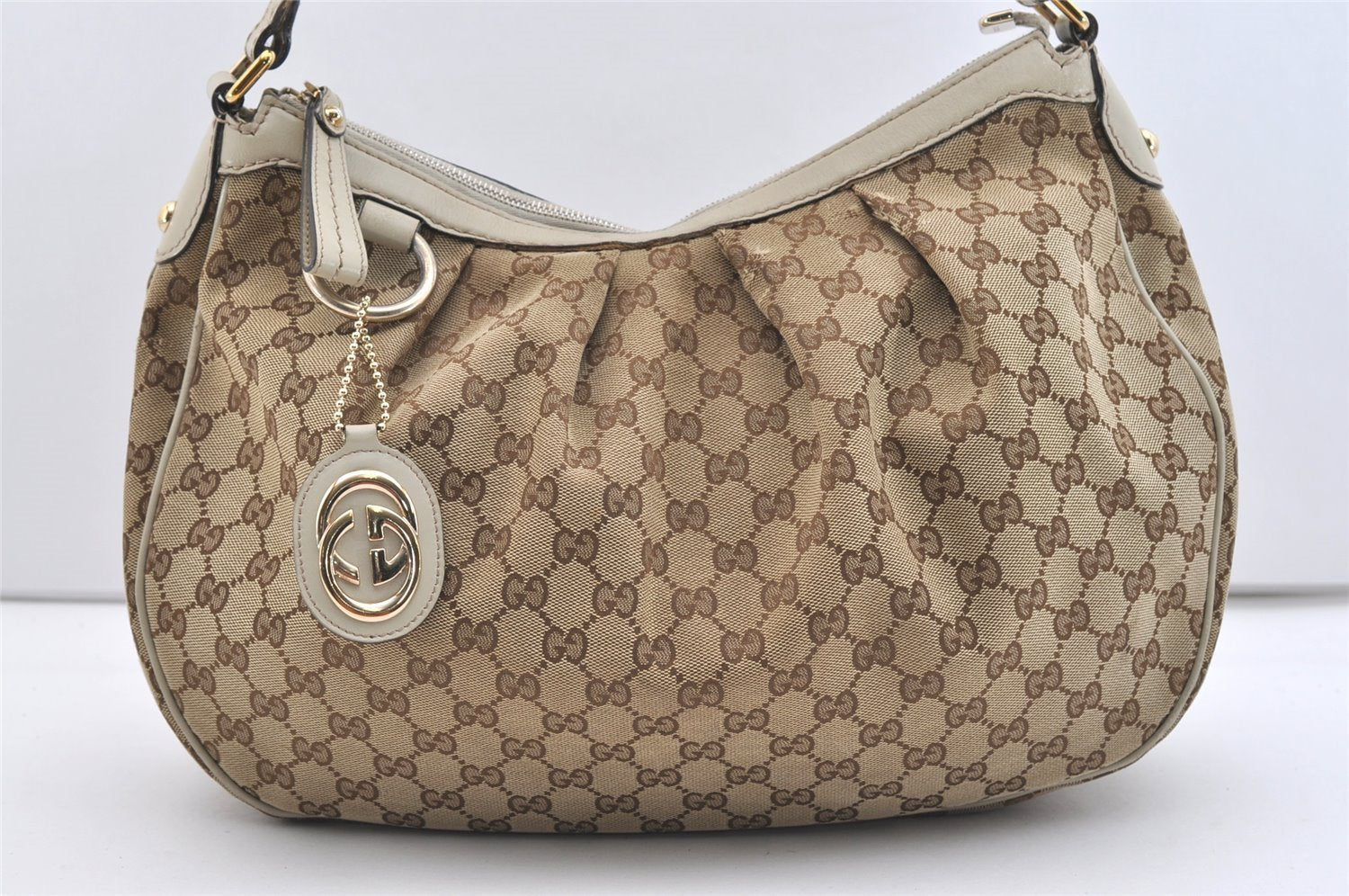 Authentic GUCCI Sukey Vintage Shoulder Bag GG Canvas Leather 232955 Brown 2211J